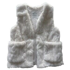 Zara Kids Faux Fur Vest Girls 8/9 Outerwear Lined Fluffy Pockets Hook Closure
